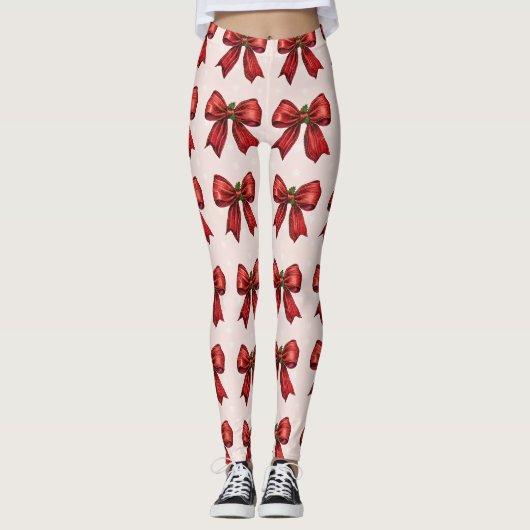 Feestelijke rode strikleggingen leggings (Voorkant)