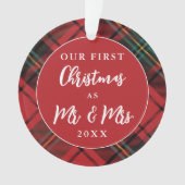 Feestelijke Rode Tartan Passen getrouwd Eerste Ker Ornament (voorkant)