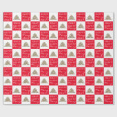 Feestelijke Rode Typografie Kerstboom Cadeaupapier (Vlak)