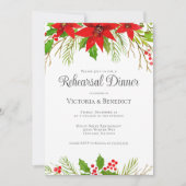 Feestelijke rode vakantie bloemenrepetitie diner kaart (Voorkant)