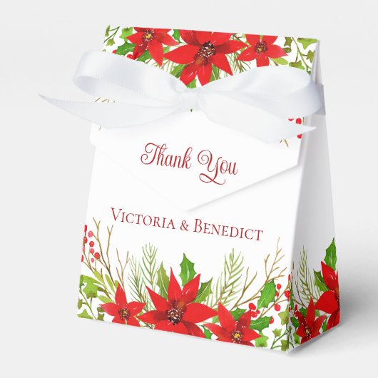Feestelijke rode vakantie bruiloft gepersonaliseer bedankdoosjes (Voorkant Zijde)