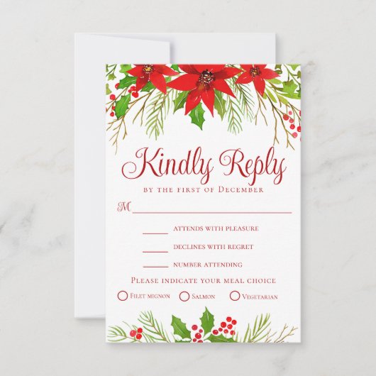 Feestelijke Rode Vakantie Trouwmaaltijd Keuze RSVP (Voorkant)