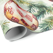 Feestelijke rode vintage kerst Ornamenten Cadeaupapier (Rol Hoek)