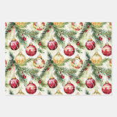 Feestelijke rode vintage kerst Ornamenten Inpakpapier Vel (Voorkant 3)