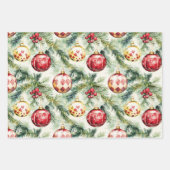 Feestelijke rode vintage kerst Ornamenten Inpakpapier Vel (Voorkant)