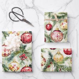 Feestelijke rode vintage kerst Ornamenten Inpakpapier Vel