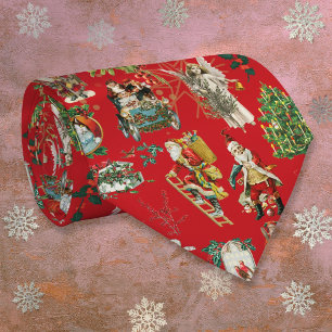 Feestelijke Rode Vintage Retro Kerstpret Stropdas