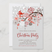 Feestelijke Rode Vogel en Bloemen Kerstfeest Kaart (Voorkant)