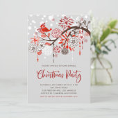 Feestelijke Rode Vogel en Bloemen Kerstfeest Kaart (Staand voorkant)