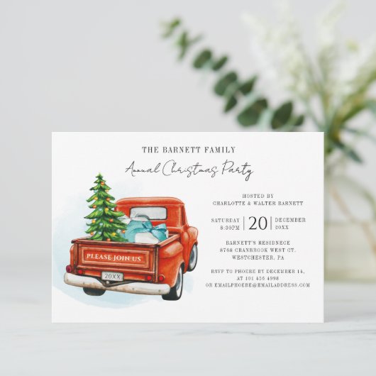 Feestelijke rode vrachtwagen kerstfeest kaart (Staand voorkant)