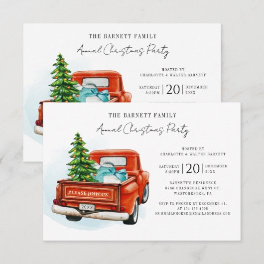 Feestelijke rode vrachtwagen kerstfeest kaart (Voorkant / Achterkant)