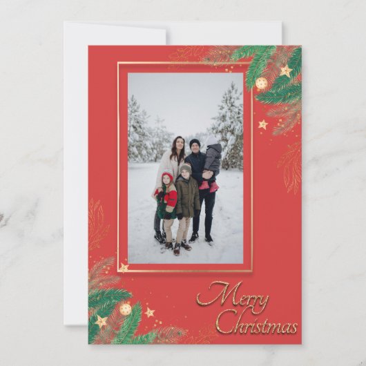 Feestelijke rode vrolijke kerstfoto feestdagenkaart (Voorkant)