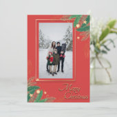 Feestelijke rode vrolijke kerstfoto feestdagenkaart (Staand voorkant)