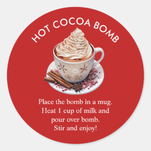 Feestelijke Rode Waterverf Hot Cacao Bomb Ronde Sticker