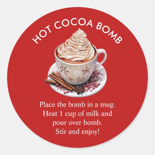 Feestelijke Rode Waterverf Hot Cacao Bomb Ronde Sticker (Voorkant)