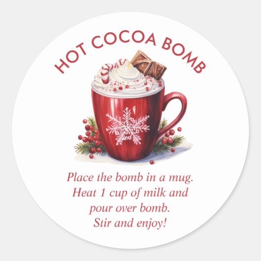 Feestelijke Rode Waterverf Hot Cacao Bomb Ronde Sticker (Voorkant)
