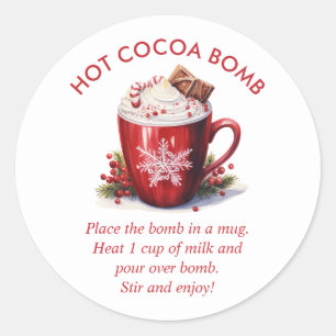 Feestelijke Rode Waterverf Hot Cacao Bomb Ronde Sticker