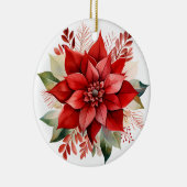Feestelijke Rode Waterverf Kerstmis Poinsettia Keramisch Ornament (Rechts)