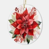 Feestelijke Rode Waterverf Kerstmis Poinsettia Keramisch Ornament (Links)