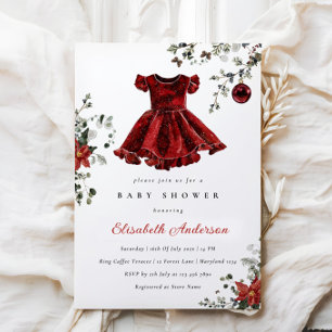Feestelijke Rode Winter Baby shower Invitation Gir Kaart