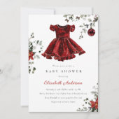 Feestelijke Rode Winter Baby shower Invitation Gir Kaart (Voorkant)