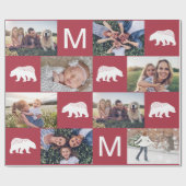 Feestelijke Rode Winter Beren Photo Collage Christ Cadeaupapier (Vlak)