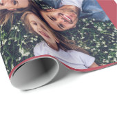 Feestelijke Rode Winter Beren Photo Collage Christ Cadeaupapier (Rol Hoek)