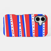 Feestelijke rode witte blauwe cirkels strepen iPhone 16 hoesje (Achterkant horizontaal)