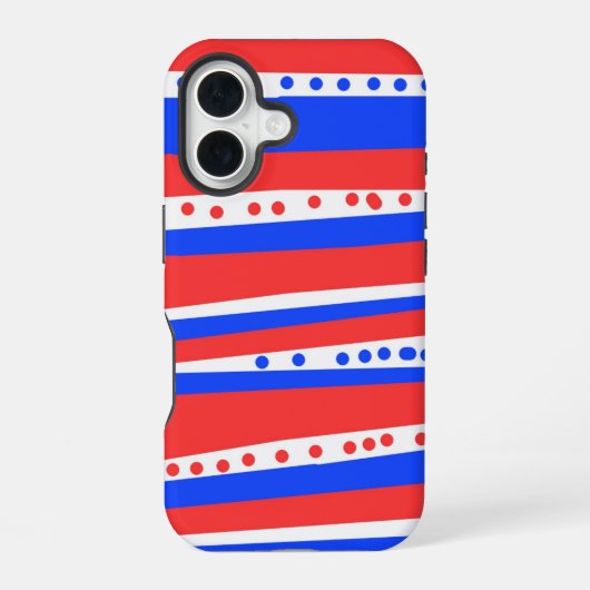 Feestelijke rode witte blauwe cirkels strepen iPhone 16 hoesje (Achterkant)
