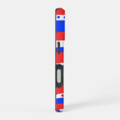 Feestelijke rode witte blauwe cirkels strepen iPhone 16 hoesje (Rechterkant)