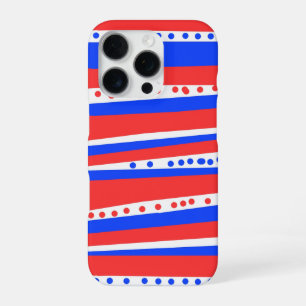 Feestelijke rode witte blauwe cirkels strepen iPhone 16 pro hoesje