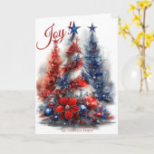 Feestelijke Rode Witte Blauwe Kerstbomen Kaart (Gele Bloem)