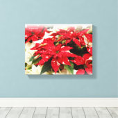 Feestelijke Rode Witte Bloemige Poinsettia's Canvas Afdruk (Insitu (Houten vloer))
