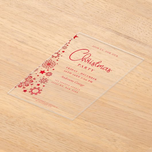 Feestelijke Rode Witte Kerstboom Party Acryl Uitnodigingen (Laagn)