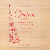 Feestelijke Rode Witte Kerstboom Party Acryl Uitnodigingen (Voorkant)