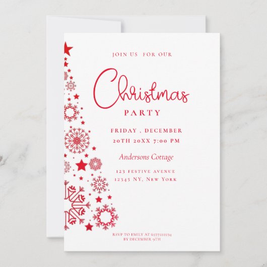 Feestelijke Rode Witte Kerstboom Party Kaart (Voorkant)