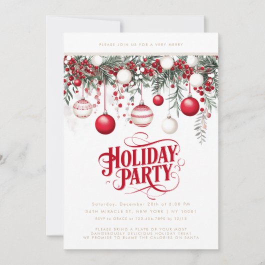 Feestelijke Rode Witte Ornamenten Ballen Vakantie  Kaart (Voorkant)