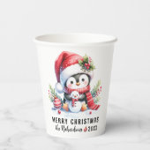 Feestelijke Rode Witte Schattigee Pinguïn Vrolijk  Papieren Bekers (Achterkant)