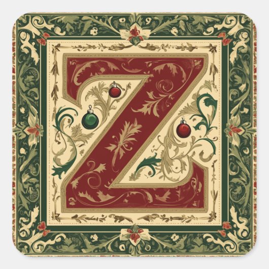 Feestelijke rode Z met kerstgroen Vierkante Sticker (Voorkant)