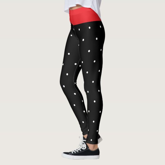 Feestelijke rode zwarte witte stippen leggings (Links)