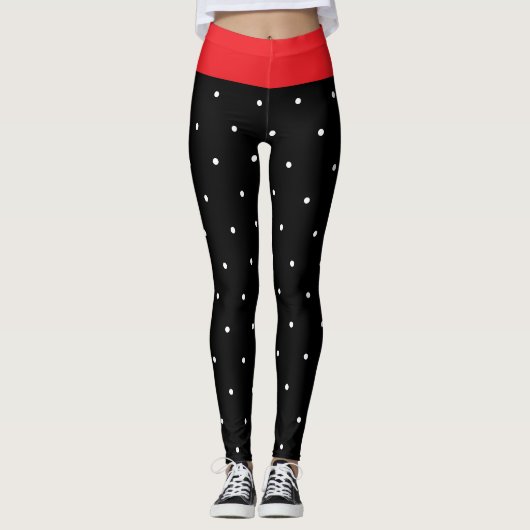 Feestelijke rode zwarte witte stippen leggings (Voorkant)
