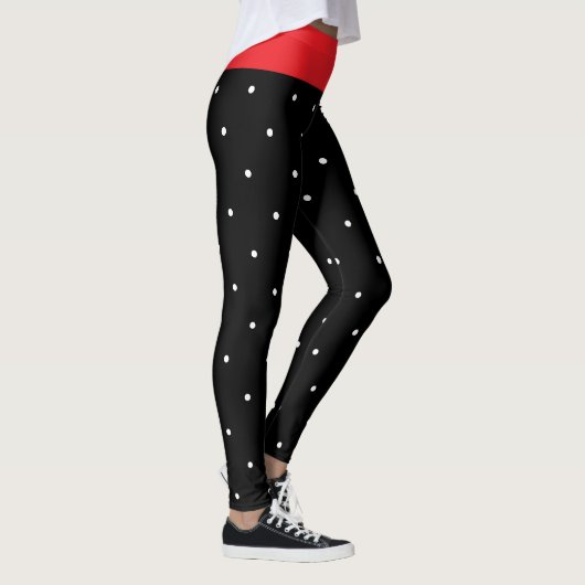 Feestelijke rode zwarte witte stippen leggings (Rechts)