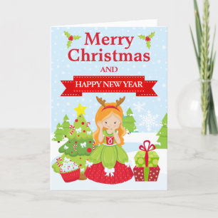 Feestelijke Rodeharige Kerstprinses Feestdagen Kaart