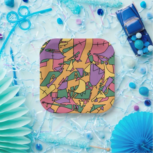 Feestelijke rommelige doodle papieren bordje (Feest)