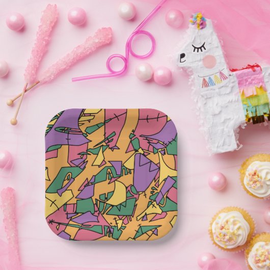 Feestelijke rommelige doodle papieren bordje (Feest)