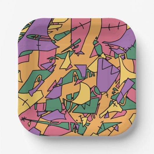 Feestelijke rommelige doodle papieren bordje (Voorkant)