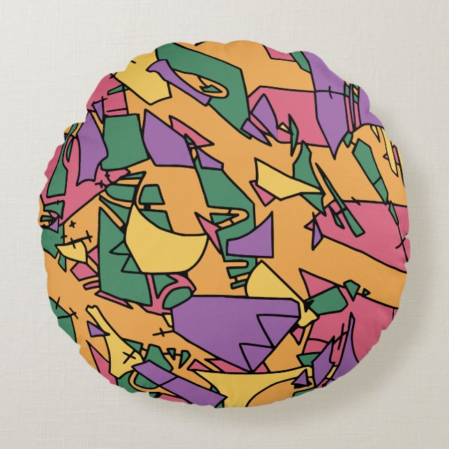 Feestelijke rommelige doodle rond kussen (Voorkant)