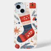 Feestelijke rood blauwe kerstkous Case-Mate iPhone case (Achterkant)