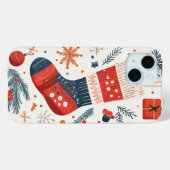 Feestelijke rood blauwe kerstkous Case-Mate iPhone case (Achterkant (horizontaal))