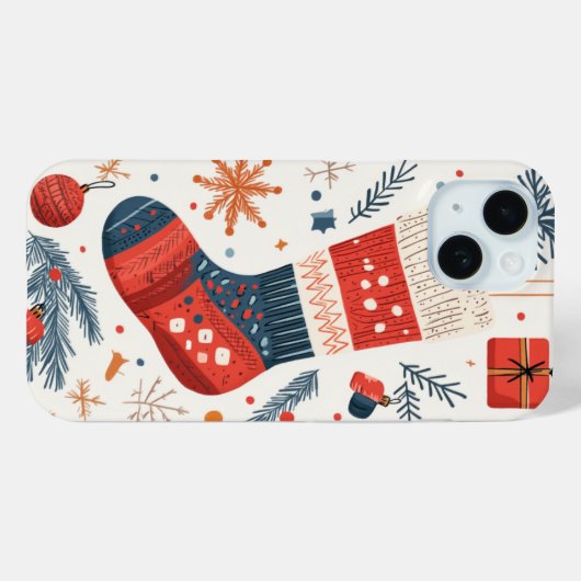Feestelijke rood blauwe kerstkous Case-Mate iPhone case (Achterkant (horizontaal))